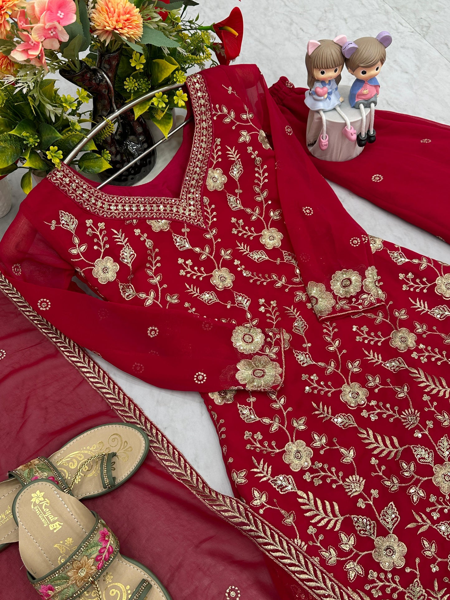 Beautiful Party Wear Sharara Suit With Heavy Embroidery Sequence Work With Fancy Sleeves ( MAS_PF_028_Pink )