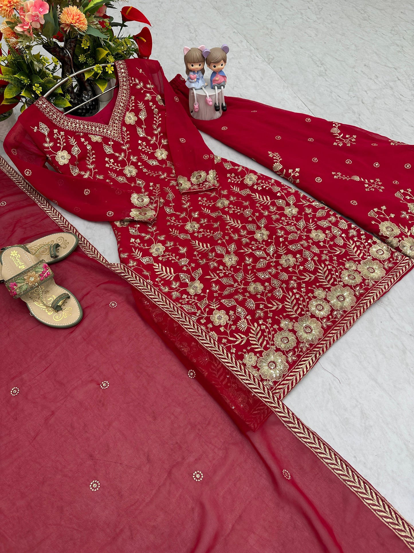 Beautiful Party Wear Sharara Suit With Heavy Embroidery Sequence Work With Fancy Sleeves ( MAS_PF_028_Pink )