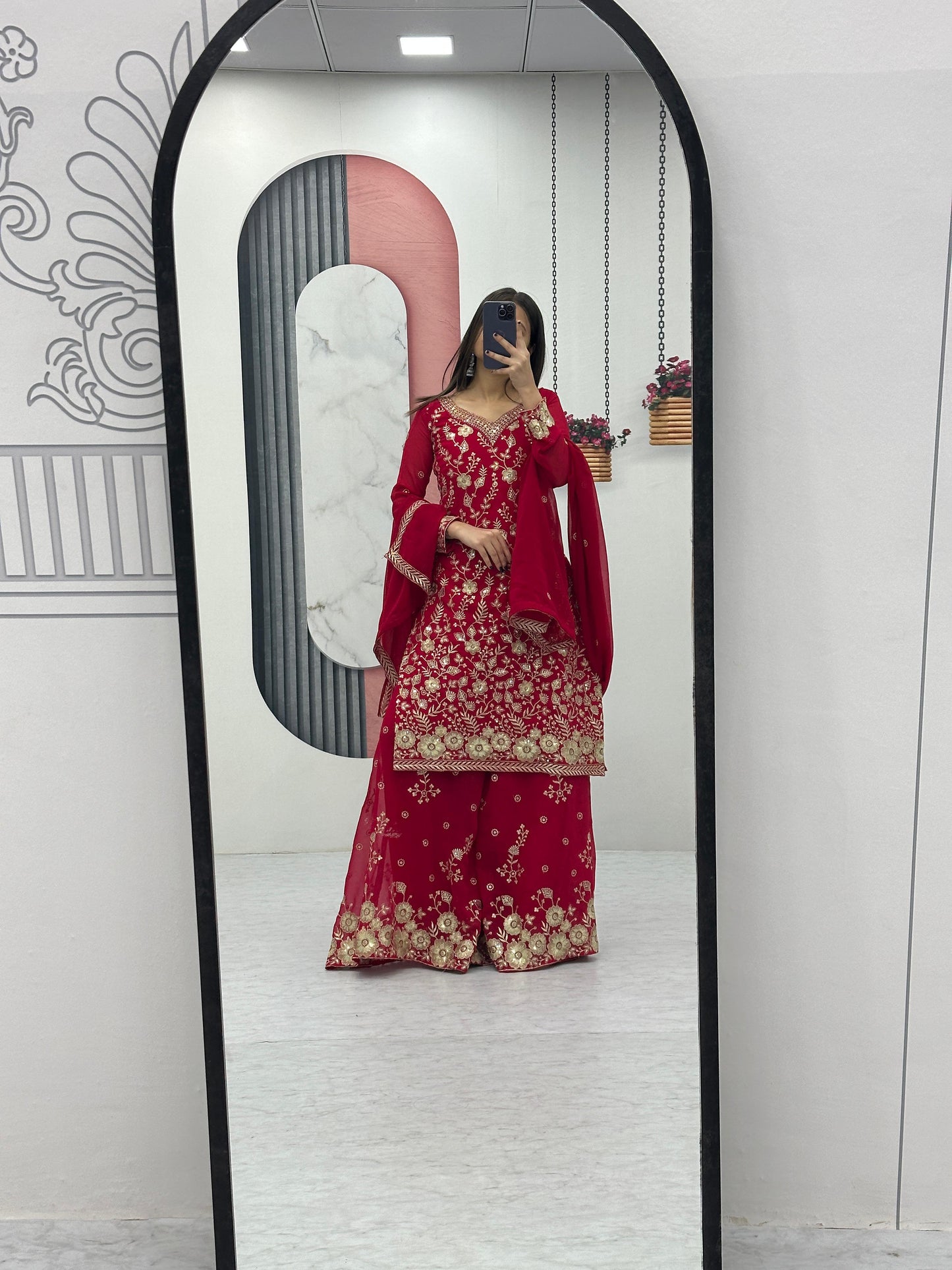 Beautiful Party Wear Sharara Suit With Heavy Embroidery Sequence Work With Fancy Sleeves ( MAS_PF_028_Pink )