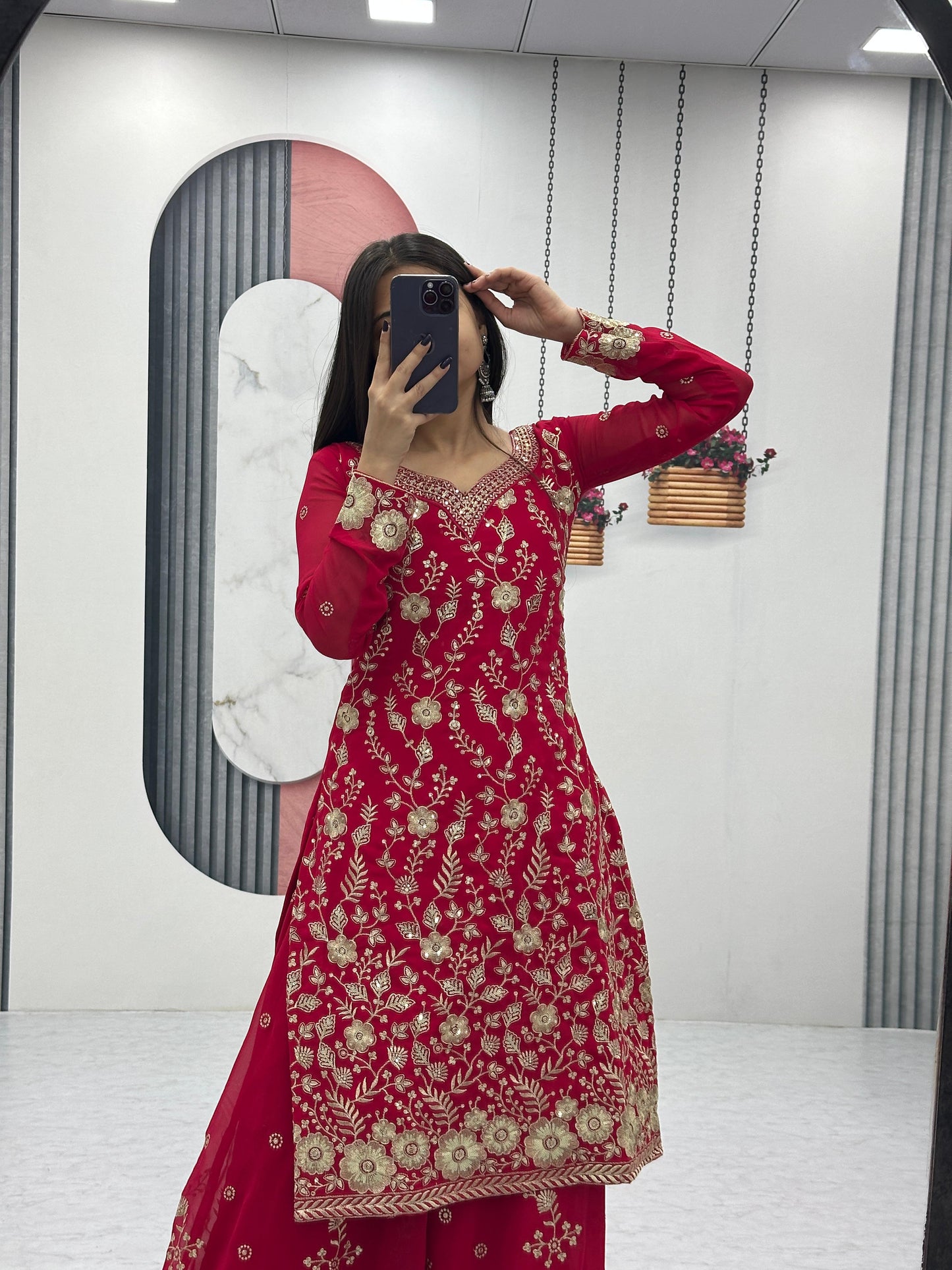 Beautiful Party Wear Sharara Suit With Heavy Embroidery Sequence Work With Fancy Sleeves ( MAS_PF_028_Pink )