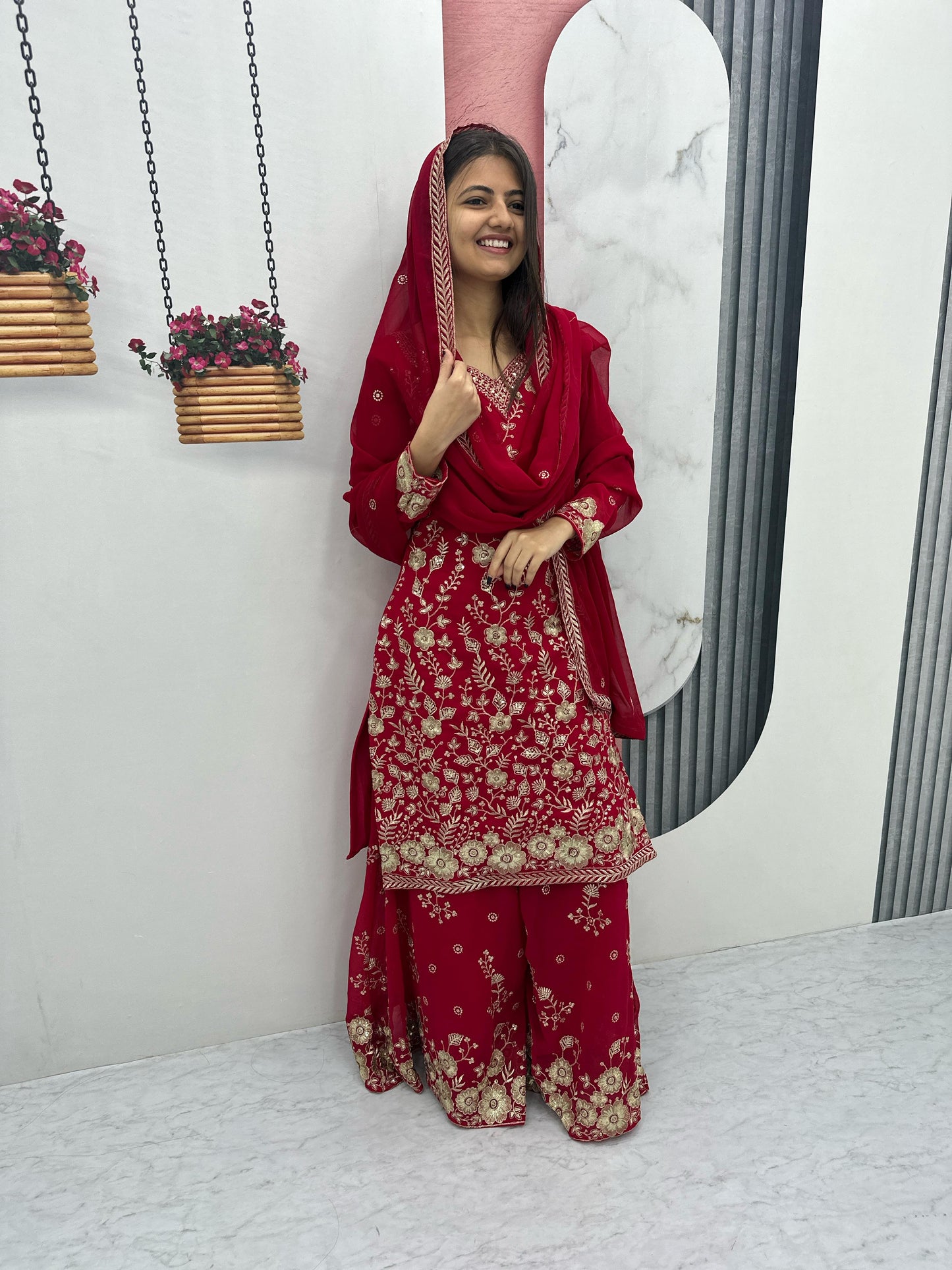 Beautiful Party Wear Sharara Suit With Heavy Embroidery Sequence Work With Fancy Sleeves ( MAS_PF_028_Pink )