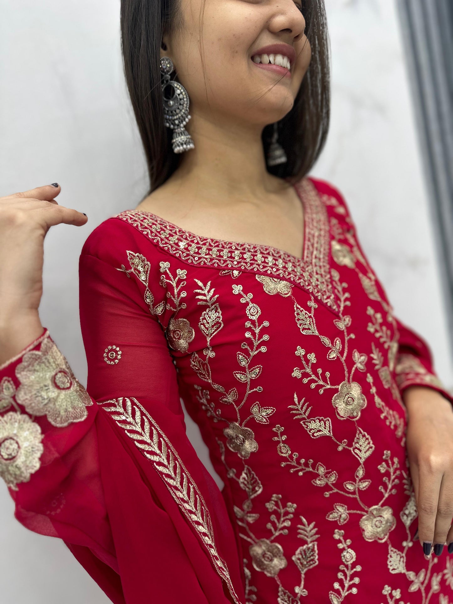 Beautiful Party Wear Sharara Suit With Heavy Embroidery Sequence Work With Fancy Sleeves ( MAS_PF_028_Pink )