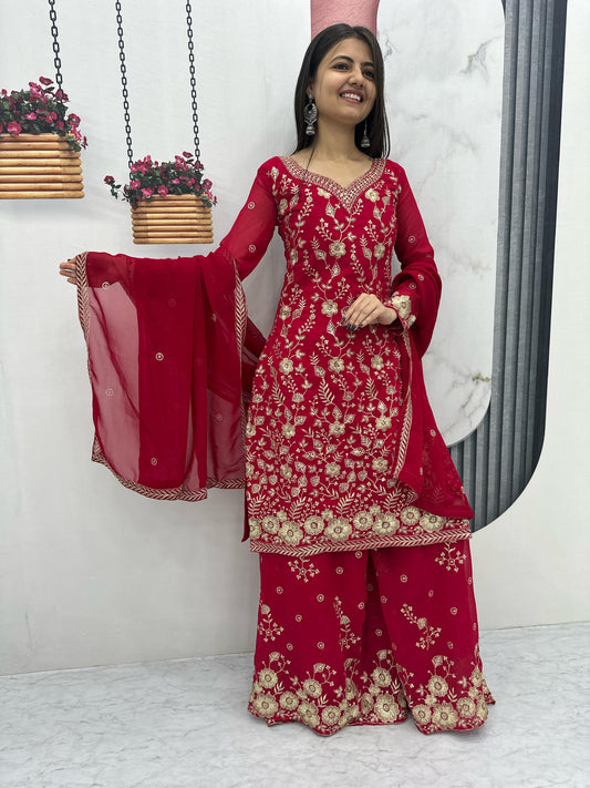 Beautiful Party Wear Sharara Suit With Heavy Embroidery Sequence Work With Fancy Sleeves ( MAS_PF_028_Pink )