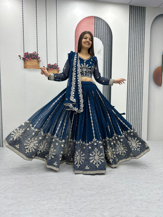 Wedding Wear Georgette Embroidery Sequence Work Lehenga Choli (MAS_PF_036_Rama)