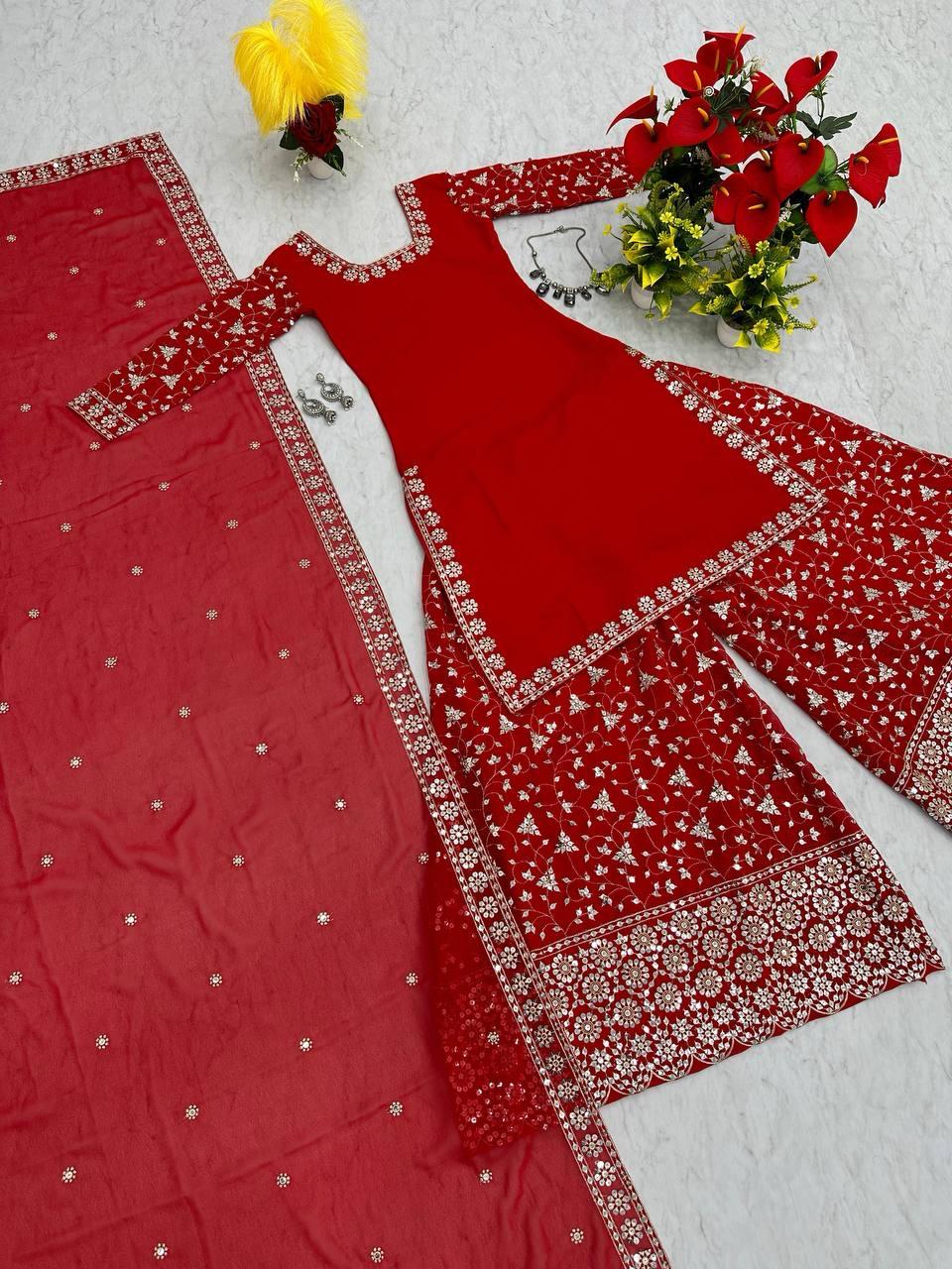 Admiring Heavy Embroidery Sharara suit With Sequence Work (MAS_PF_03)