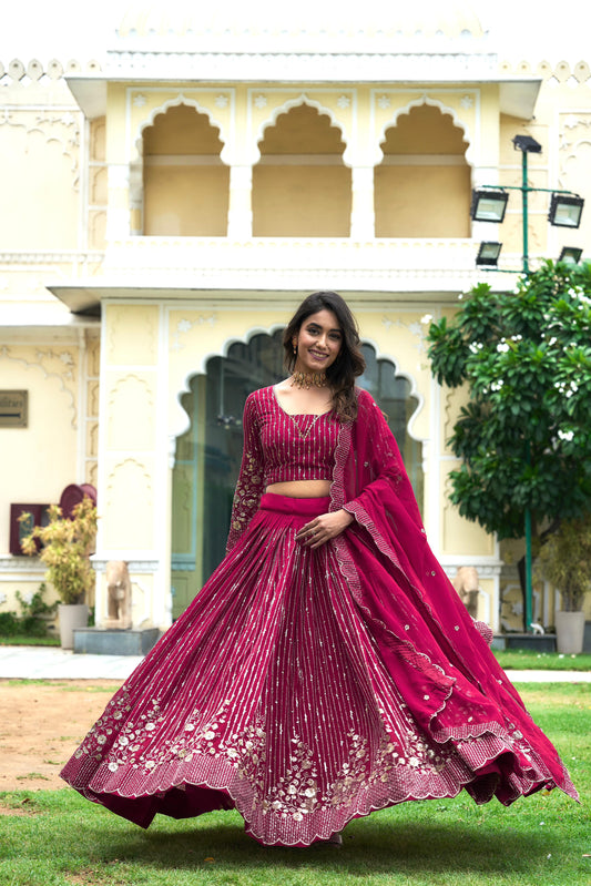 Party Wear Pink Designer Lehenga Choli With Embroidery Sequence Work ( MAS_Ram_051_Pink )