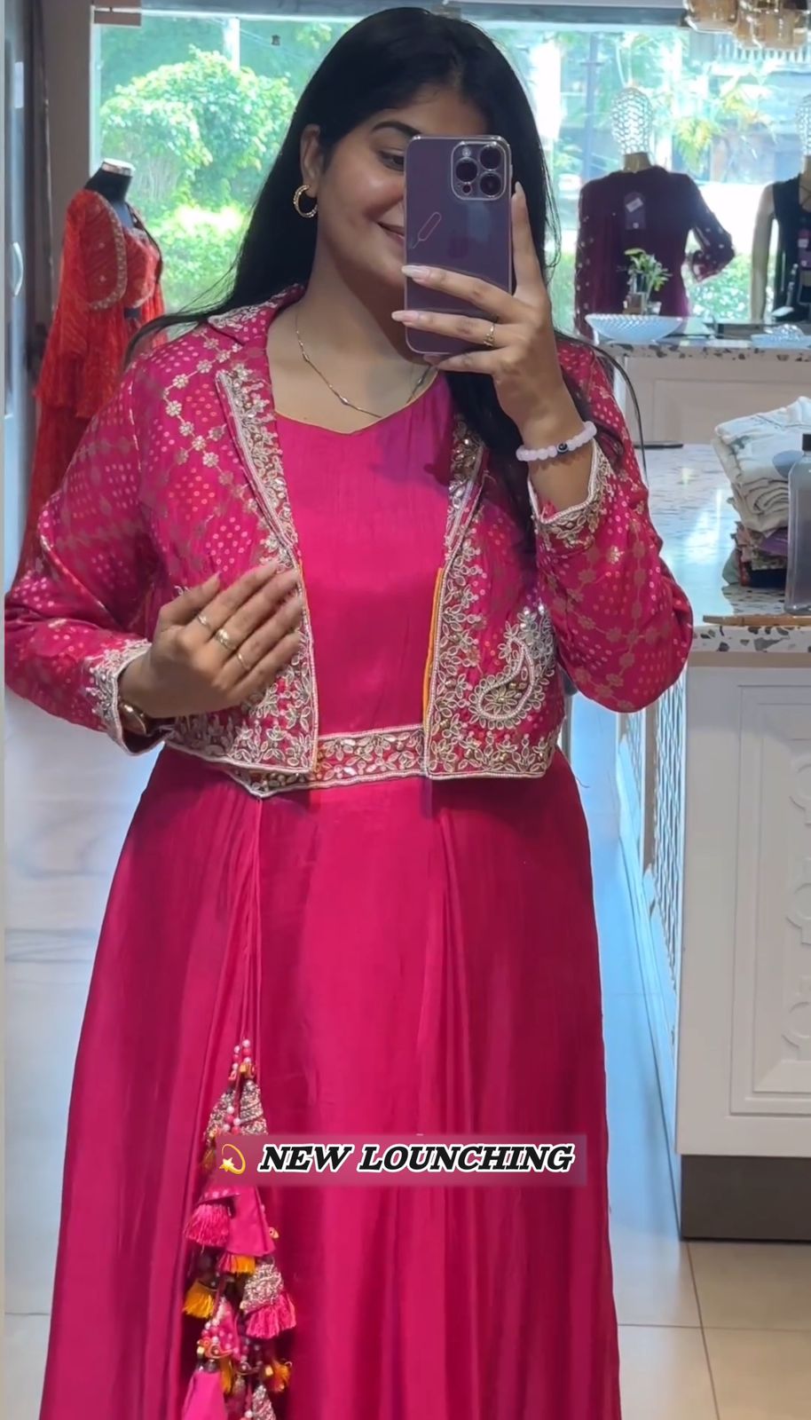 Demanding Bandhej Jacket & Gown Set With Embroidery Cording Sequence Work ( MAS_RAM_057_Pink )