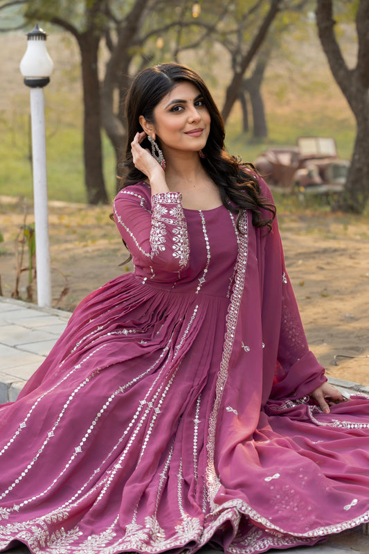Decent Pink Color Gown & Dupatta Set With Heavy Sequence Embroidery Work ( MAS_RAM_080_Pink )