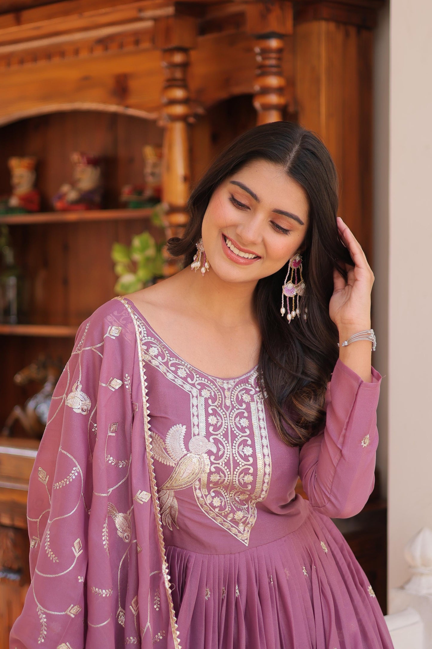 Delightful Festive Gown & Dupatta Set With Sequence Embroidery Work ( MAS_RAM_081_Pink )