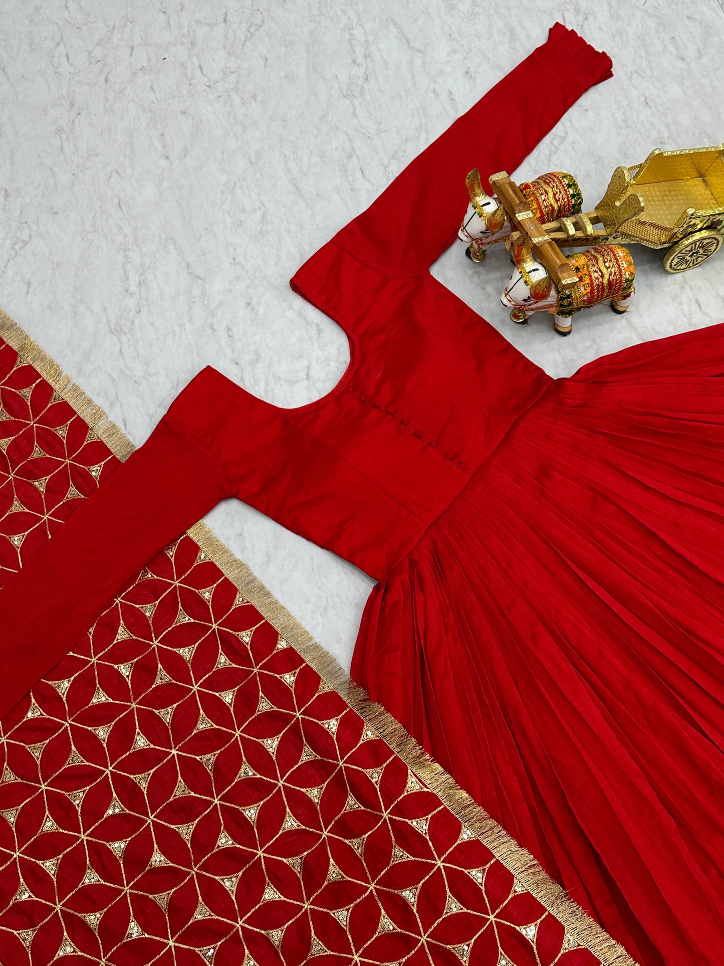 Eye Catching Red Festive Gown & Dupatta Set With Heavy Sequence Embroidery Work ( MAS_Ram_100_Red )