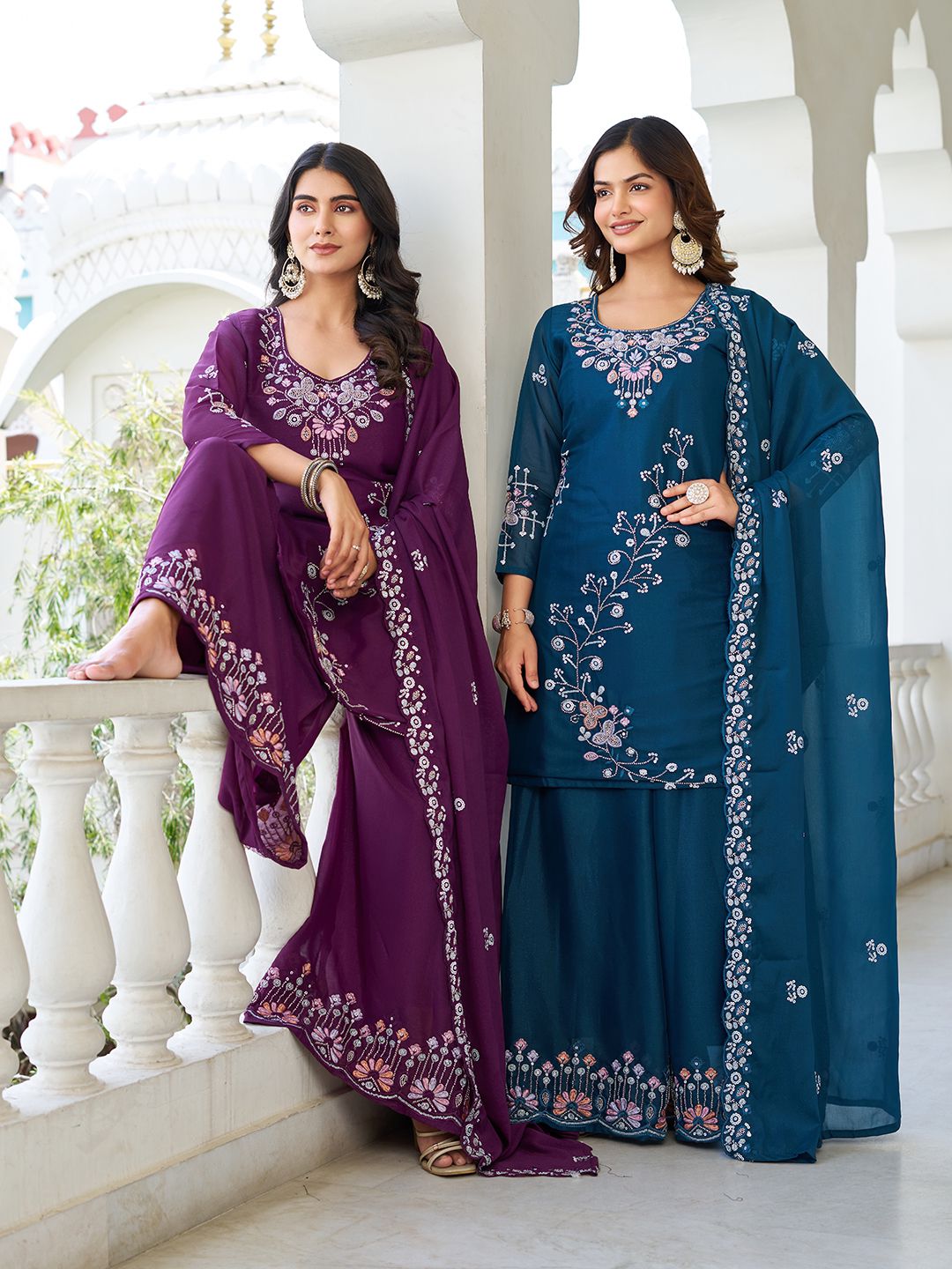 Gorgeous Designer Kurti, Plazzo & Dupatta Set With Heavy Bids & Sequence Embroidery Work (MAS_Ram_103_ Purple)