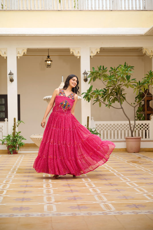 Gorgeous Gamthi Work Navratri Special Gown ( MAS_RAM_108_Pink )