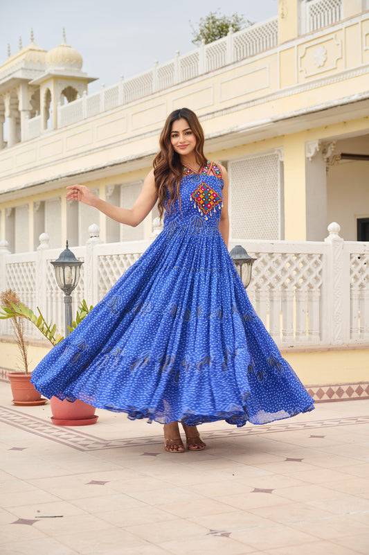 Beautiful Gamthi Work Navratri Special Gown ( MAS_RAM_108_Blue )