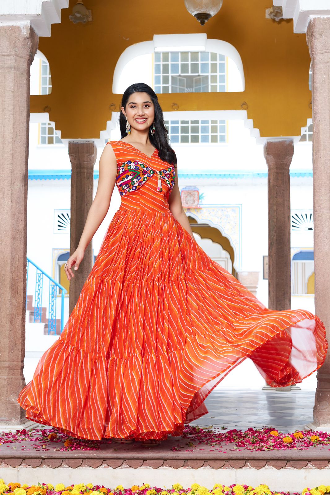 Glamourous Navratri Special Gamthi Work Gown ( MAS_RAM_112_Orange )
