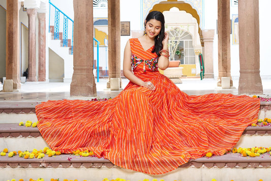 Glamourous Navratri Special Gamthi Work Gown ( MAS_RAM_112_Orange )