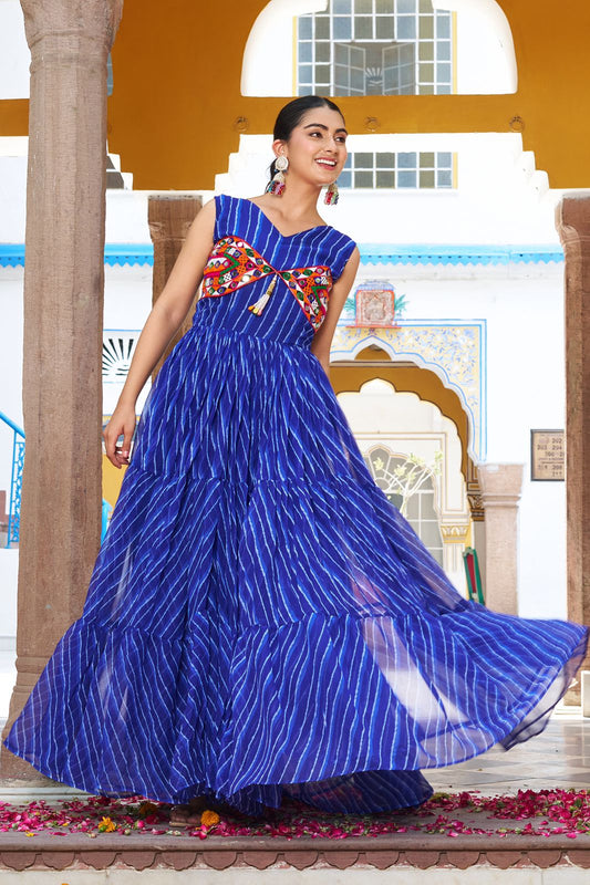 Charming Blue Navratri Special Gamthi Work Gown ( MAS_RAM_112_Blue )
