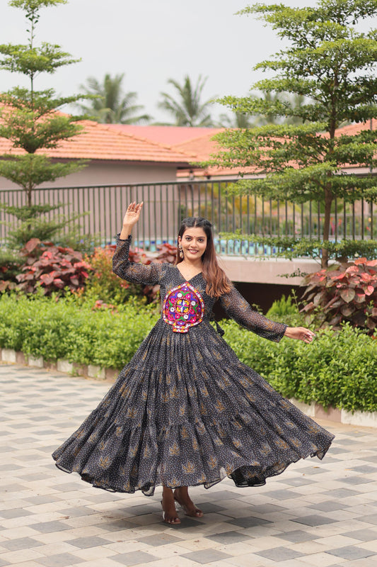 Elegant Black Gamthi Work Navratri Special Gown ( MAS_RAM_121_Black )