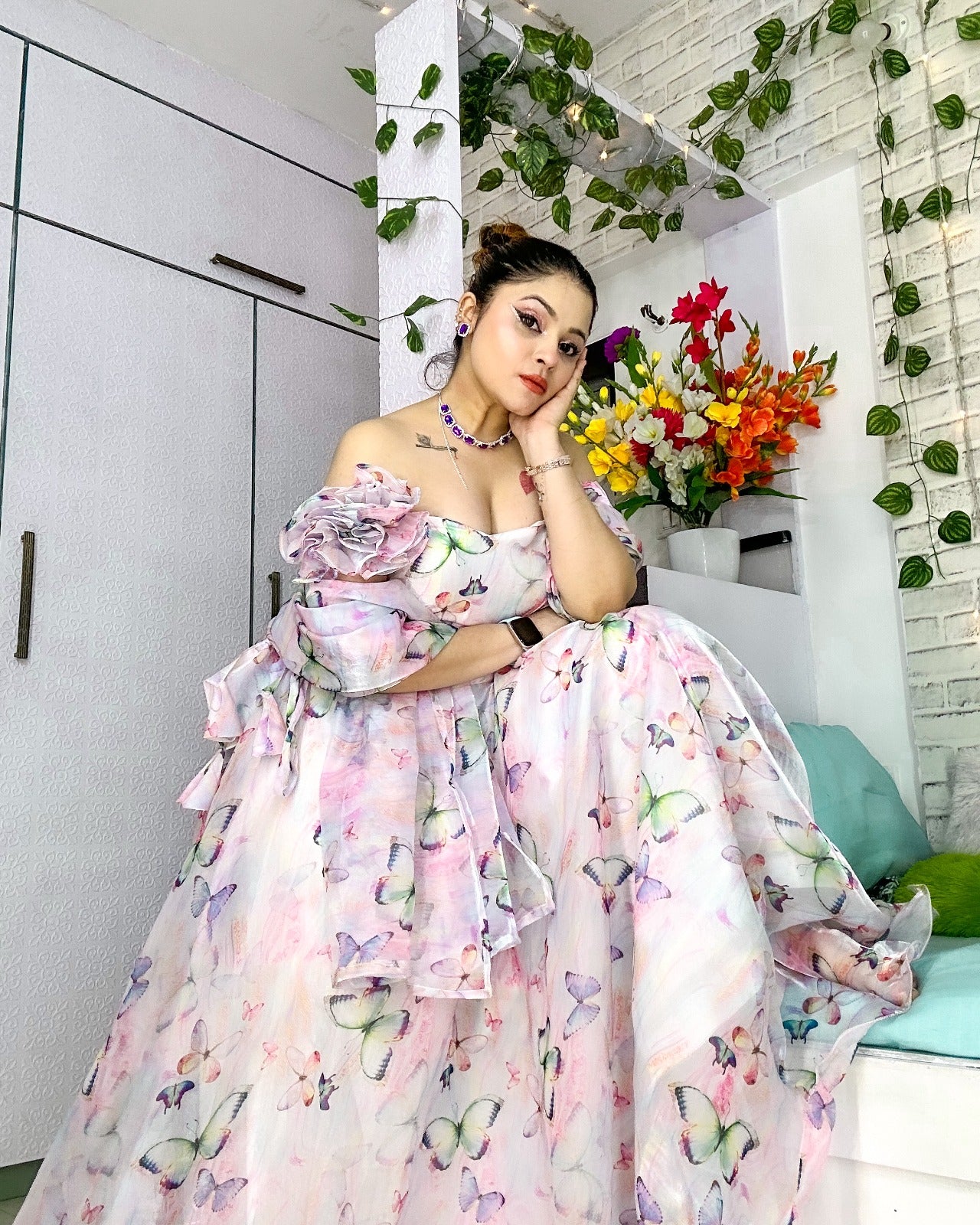Stylish Pure Jimmy Organza Silk Lehenga Crop Top With Digital Print (MAS_SCnx_1033)