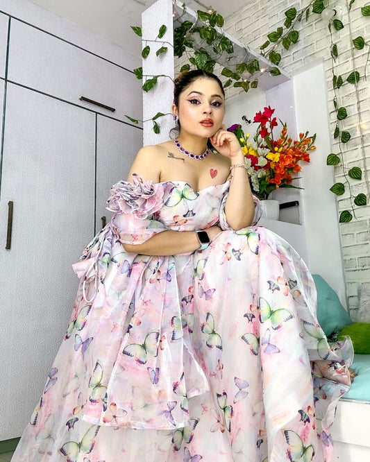 Stylish Pure Jimmy Organza Silk Lehenga Crop Top With Digital Print (MAS_SCnx_1033)