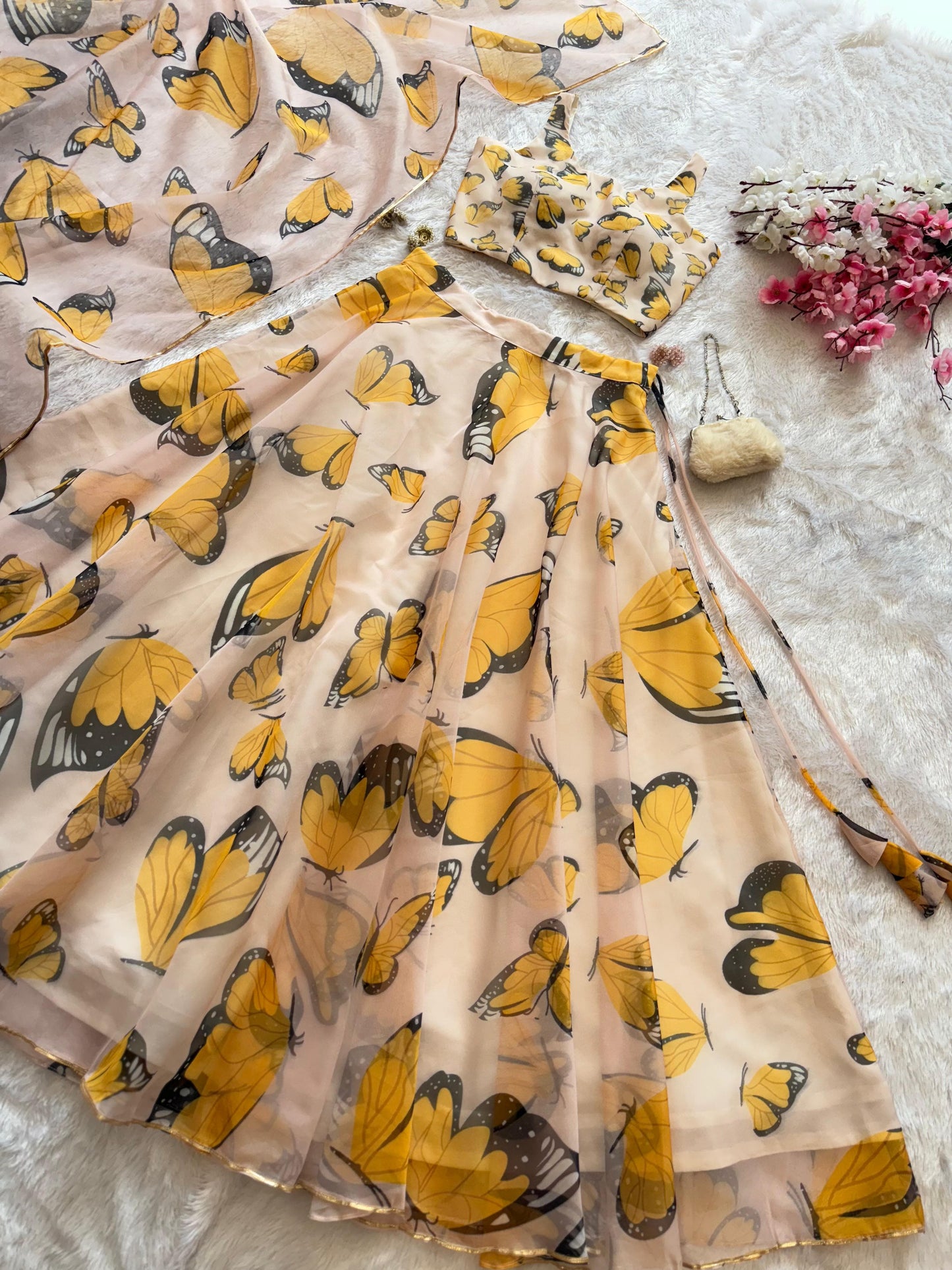 Beautiful Butterfly Print Pure Organza Silk Lehenga Choli With Modern Touch (MAS_SCnx_1155)