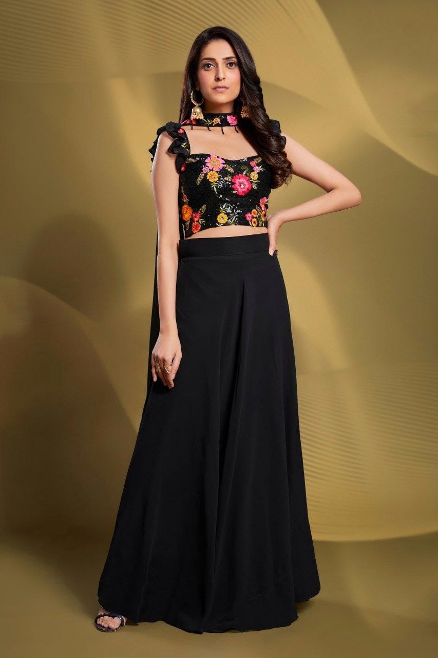 Stylish Resham Embroidered & Sequence work Black Crop top ( MAS_TF_201 )
