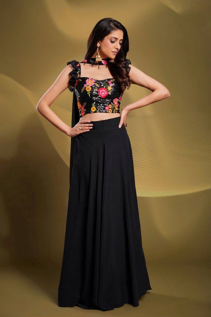 Stylish Resham Embroidered & Sequence work Black Crop top ( MAS_TF_201 )