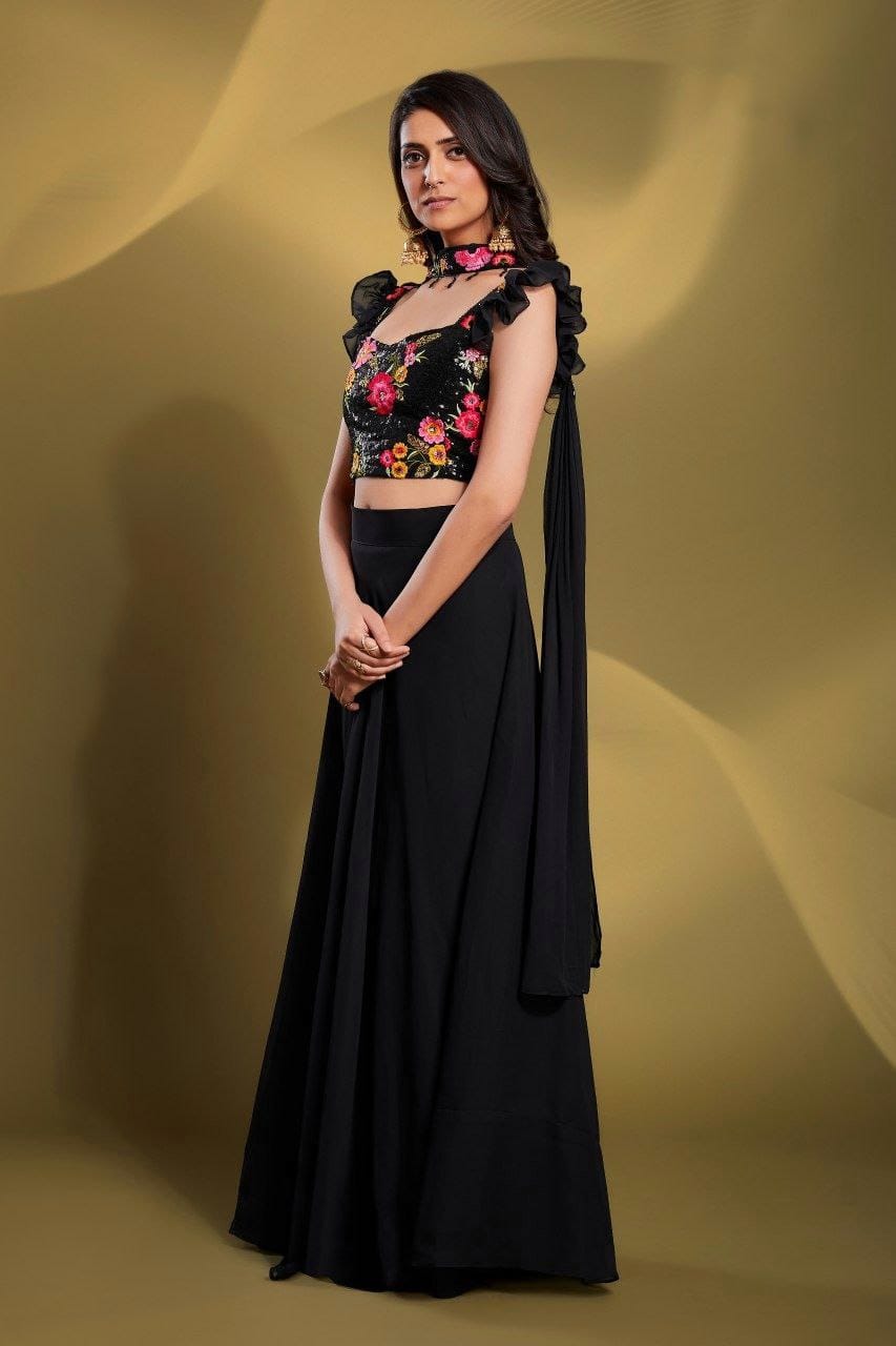 Stylish Resham Embroidered & Sequence work Black Crop top ( MAS_TF_201 )