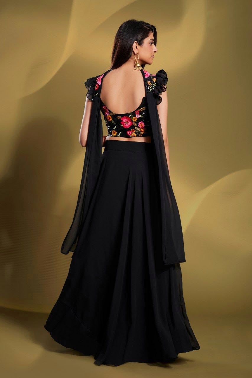 Stylish Resham Embroidered & Sequence work Black Crop top ( MAS_TF_201 )