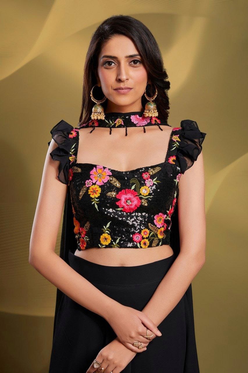 Stylish Resham Embroidered & Sequence work Black Crop top ( MAS_TF_201 )