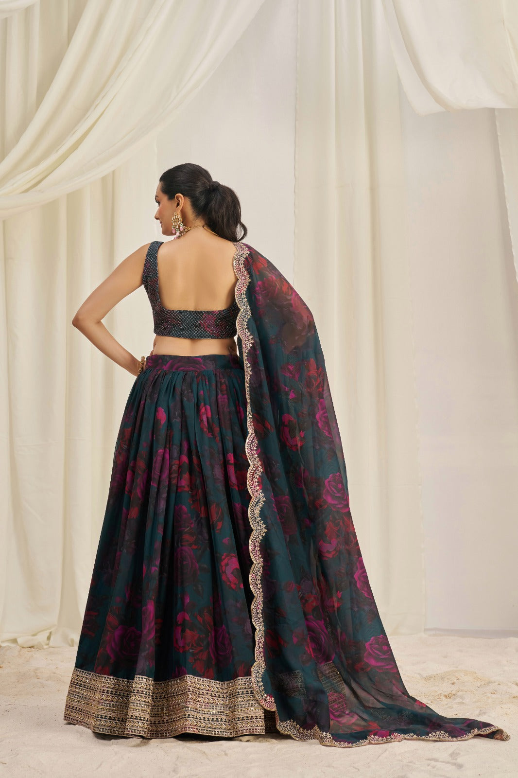 Glamourous Floral Printed Embroidery Thread & Sequence Work Black Lehenga Choli ( MAS_TF_328 )