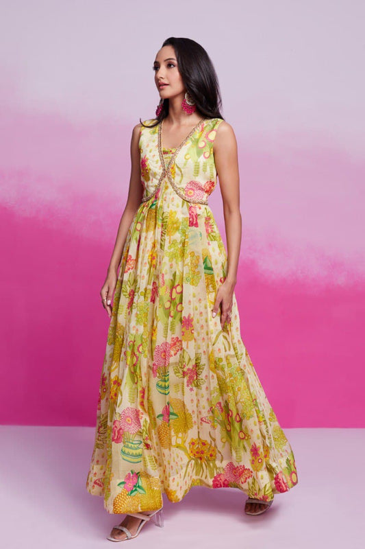 Stylish Ready To Wear Floral Printed With Handwork Gown ( MAS_TF_352 )