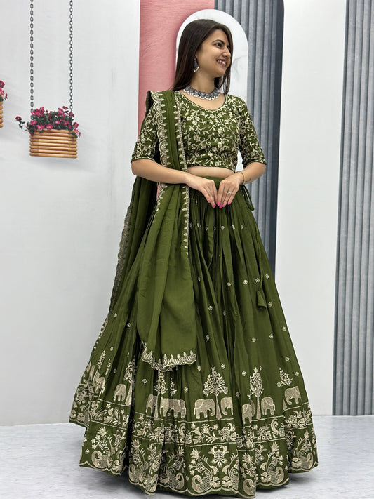 Decent Embroidery Thread Work Mahendi Lehenga Choli ( MAS_TP_075 )