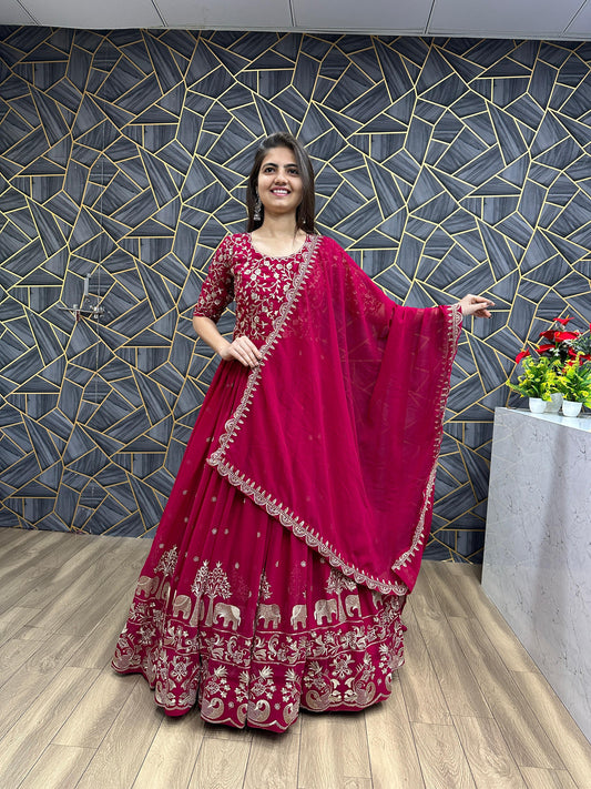 Pretty Embroidery Thread Work Pink Party Wear Gown and Dupatta set ( MAS_TP_108_Pink )