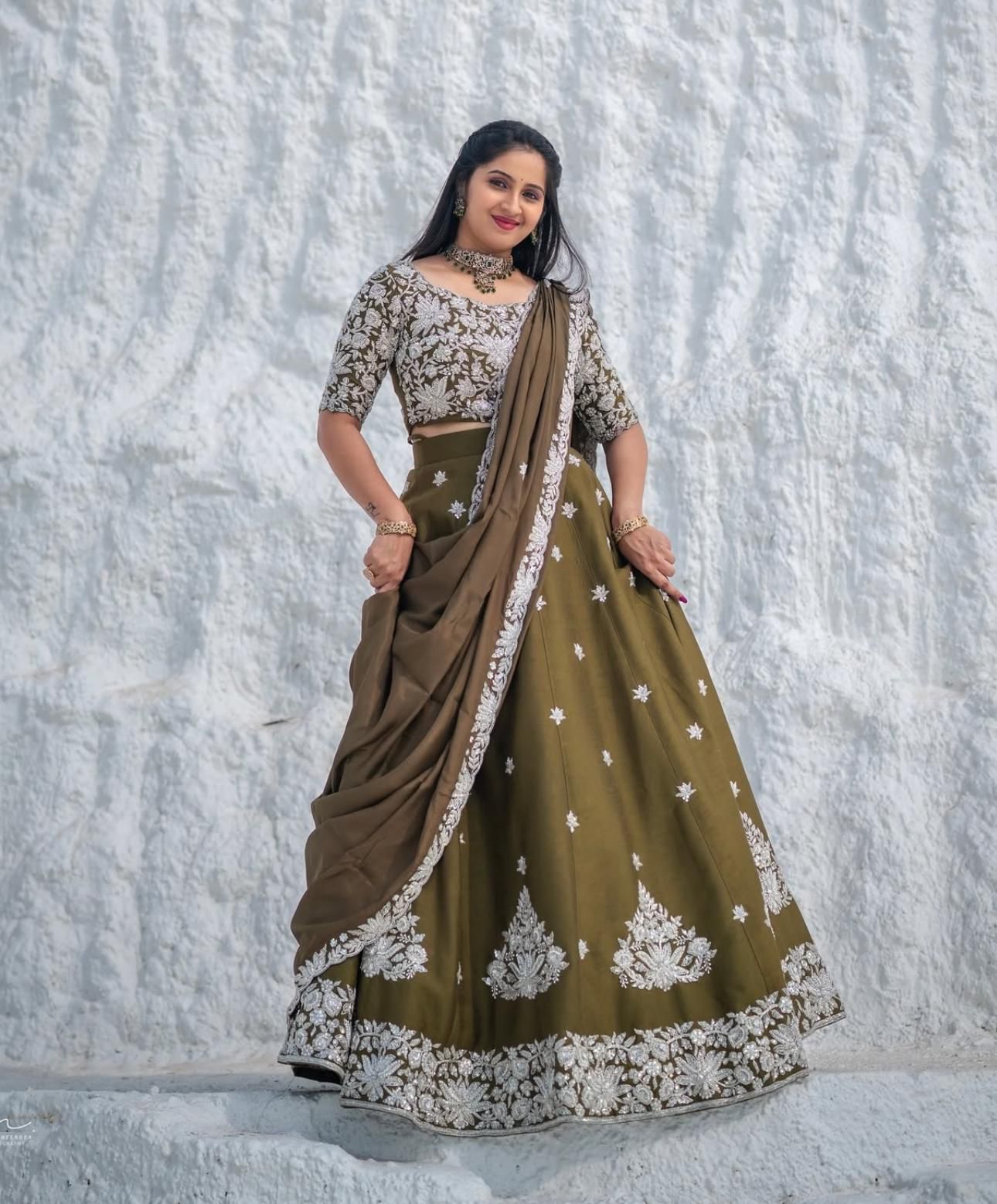 Beautiful Embroidery Thread Work Mahendi Color Lehenga Choli ( MAS_TP_212 )