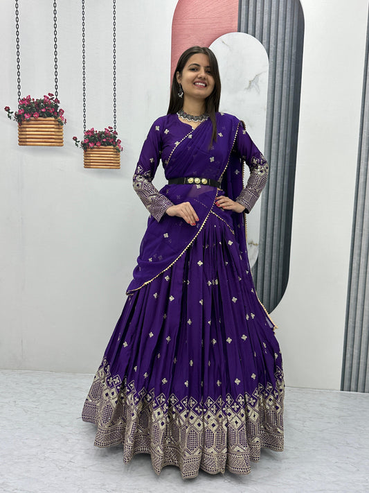 Captivating Heavy Embroidery Sequence Work Deep Violet Festive Lehenga Choli (MAS_TP_225 )