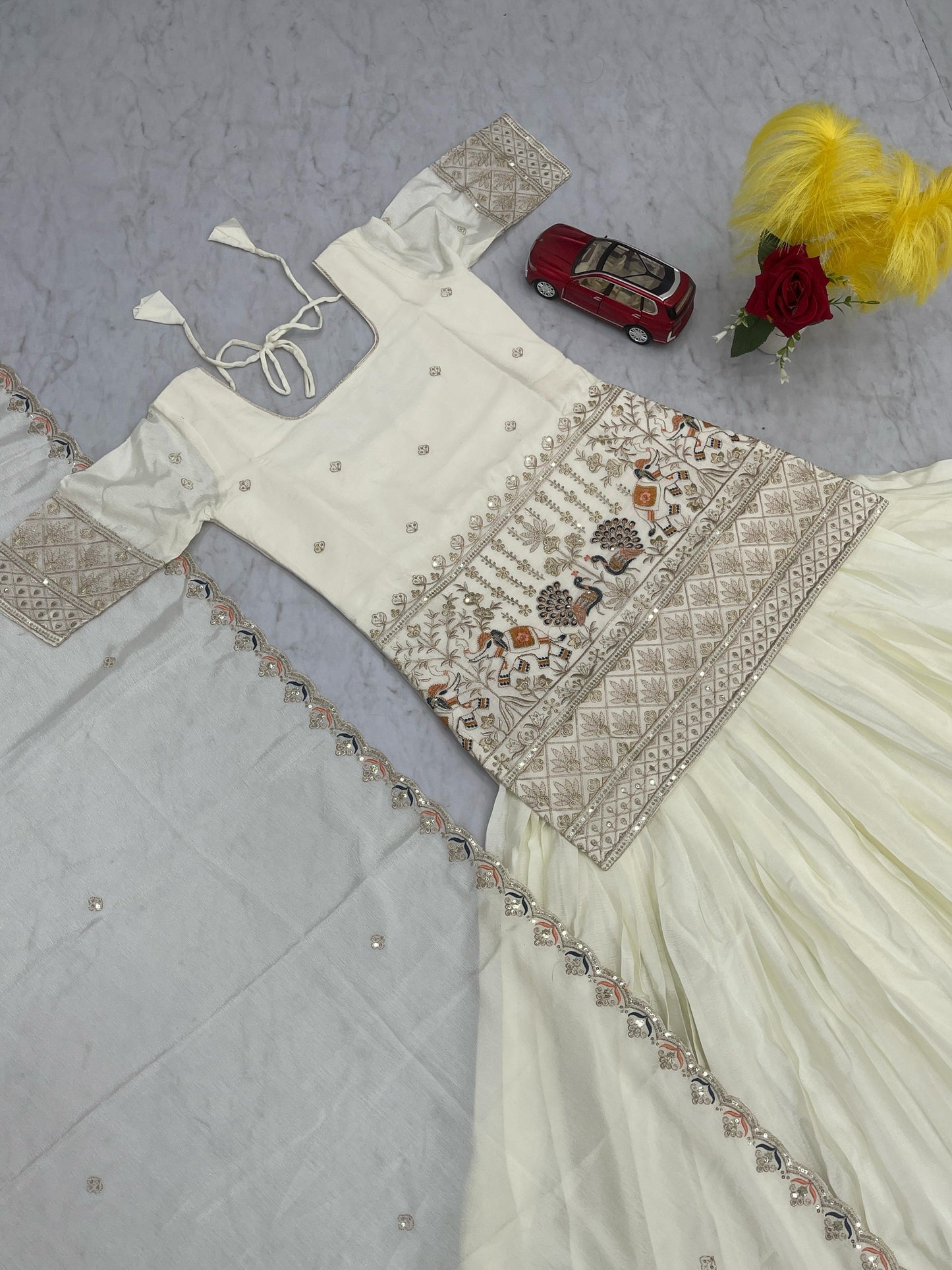 Classic Beige color Embroidery Thread & Sequence Work Crop Top ( MAS_TP_238 )