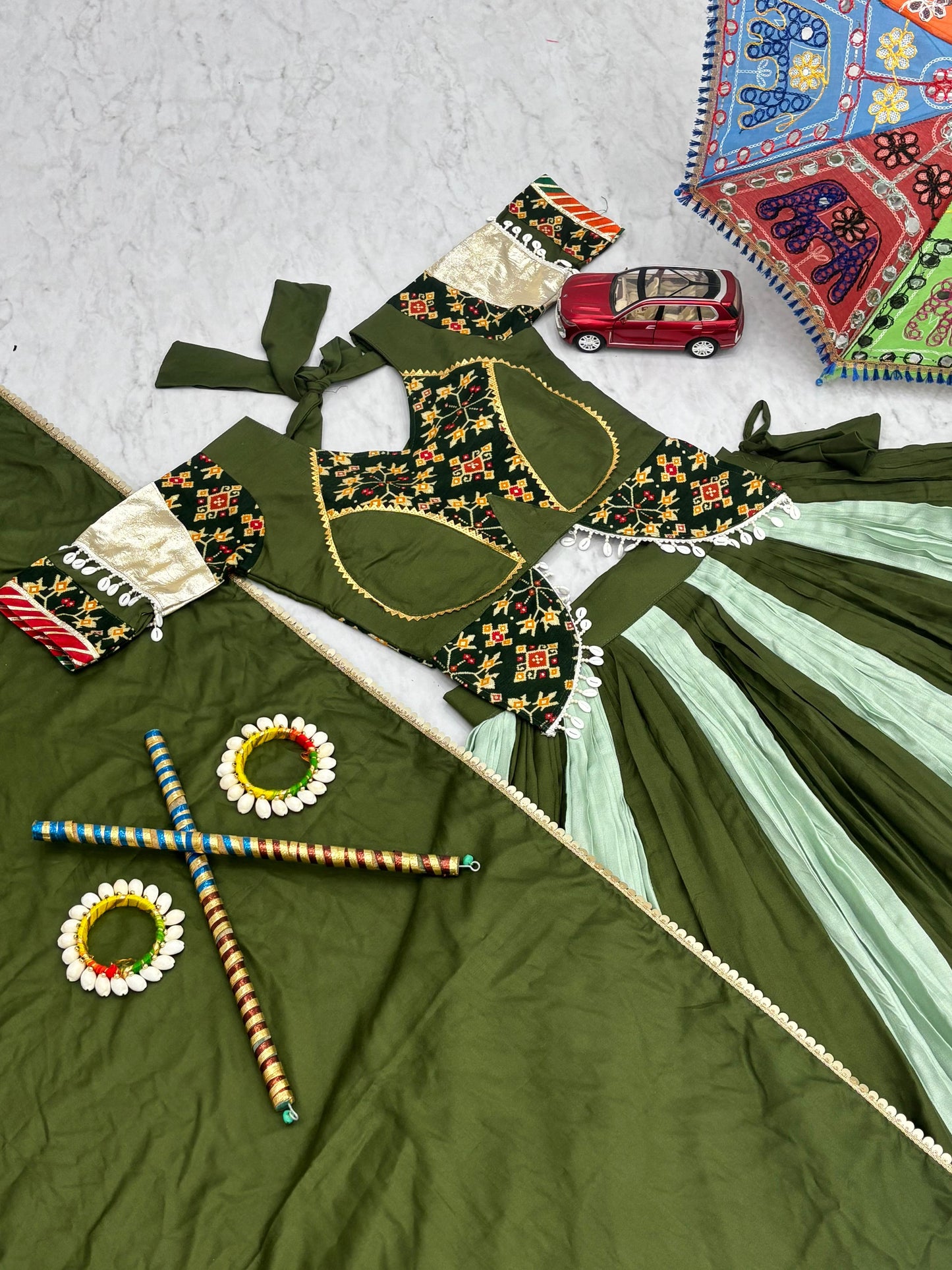 Delightful Mehendi Navratri Special Pure Cotton Lehenga Choli ( MAS_TP_262_Mehendi )