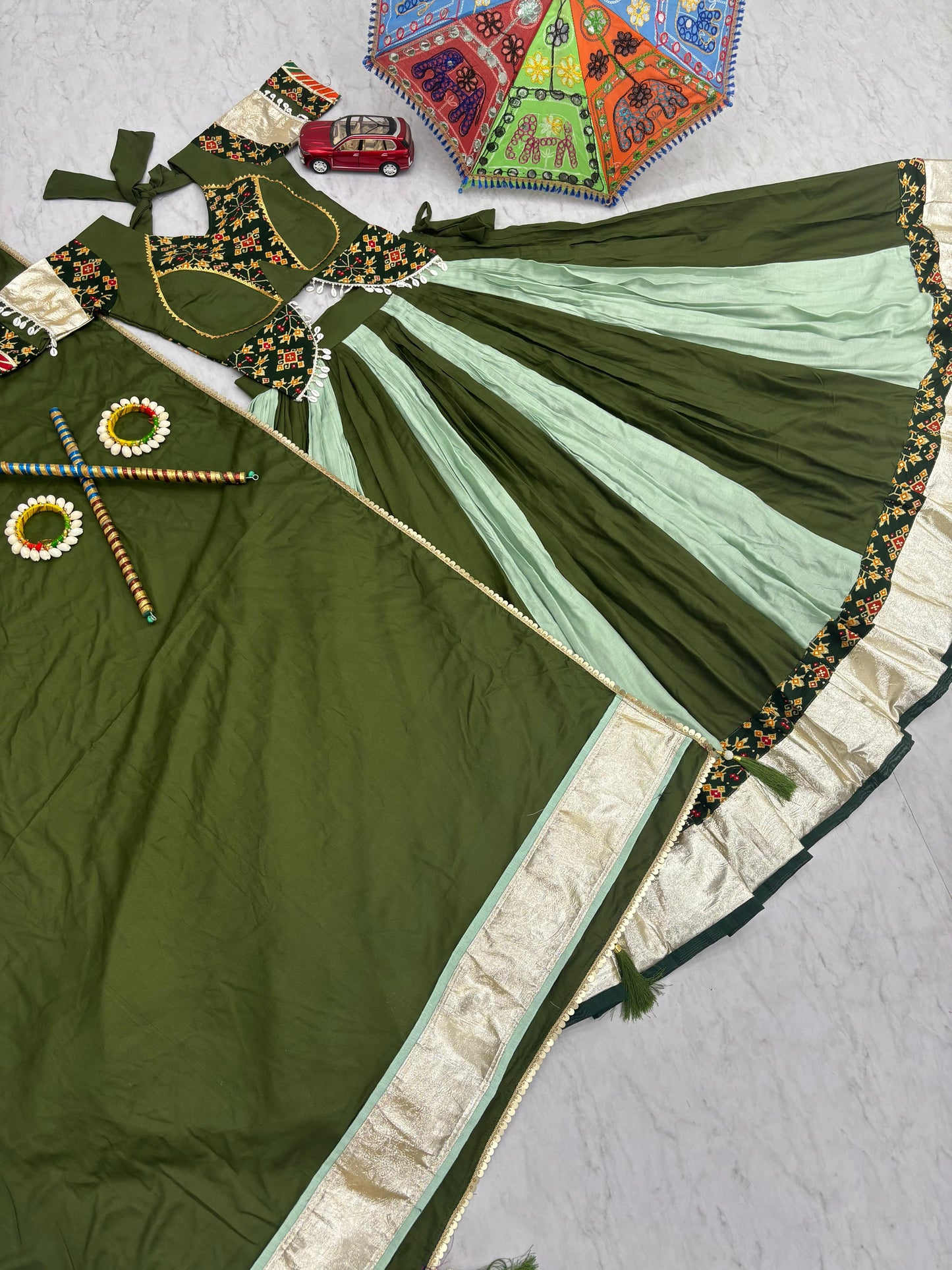 Delightful Mehendi Navratri Special Pure Cotton Lehenga Choli ( MAS_TP_262_Mehendi )