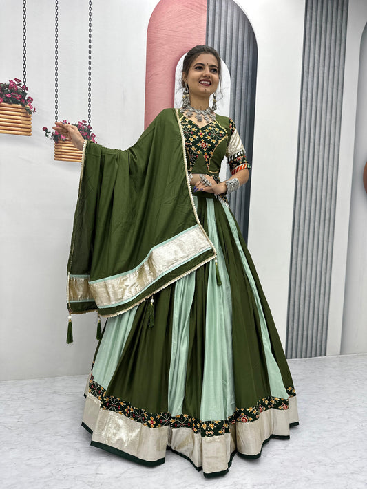 Delightful Mehendi Navratri Special Pure Cotton Lehenga Choli ( MAS_TP_262_Mehendi )