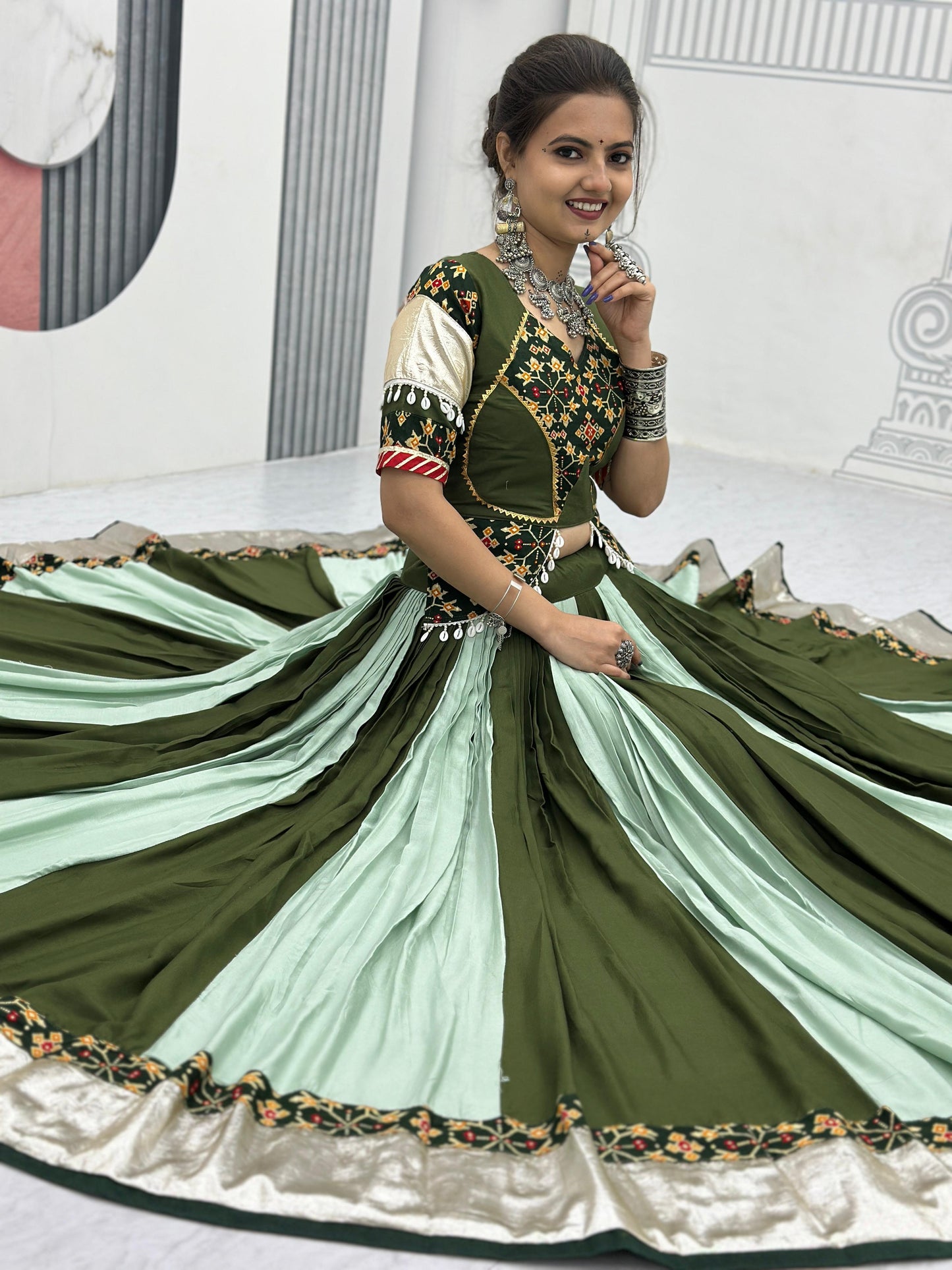 Delightful Mehendi Navratri Special Pure Cotton Lehenga Choli ( MAS_TP_262_Mehendi )