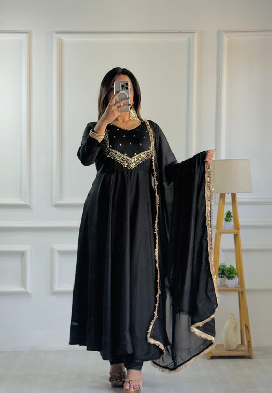 Glamourous Party Wear Anarkali Suit With Embroidery Work (MAS_VLM_238_Black)