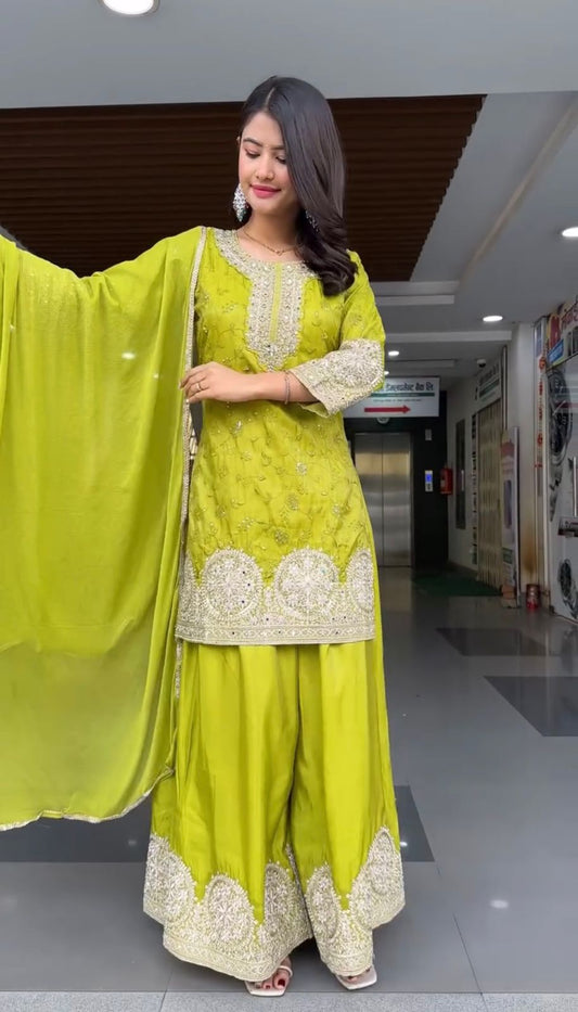 Exclusive Chinon Silk Sharara Suit With Heavy Embroidery Work (MAS_VLM_263)