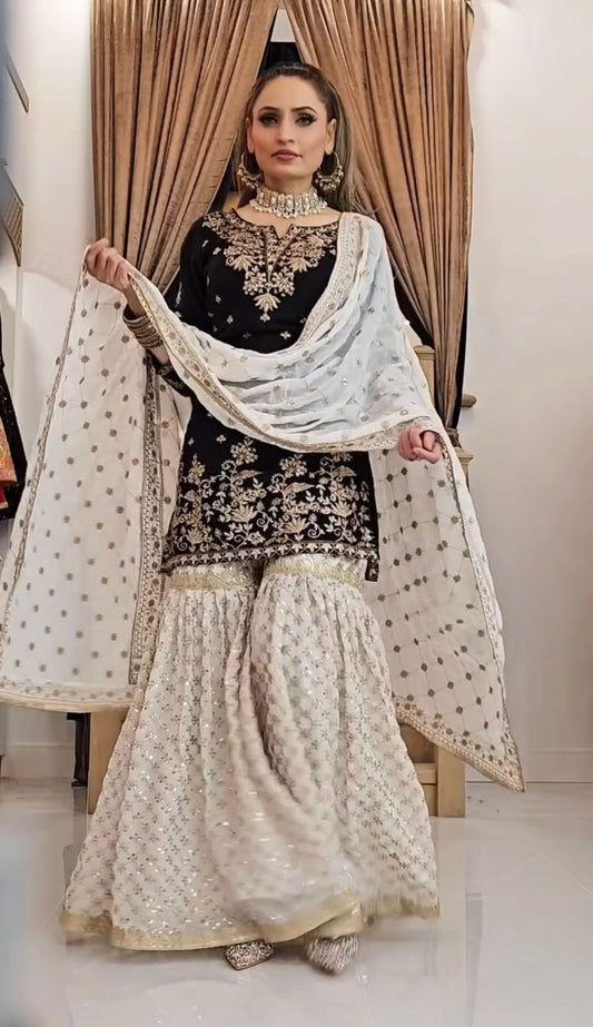 Astonishing Sharara Suit With Heavy Embroidery Work (MAS_VLM_264_Black)
