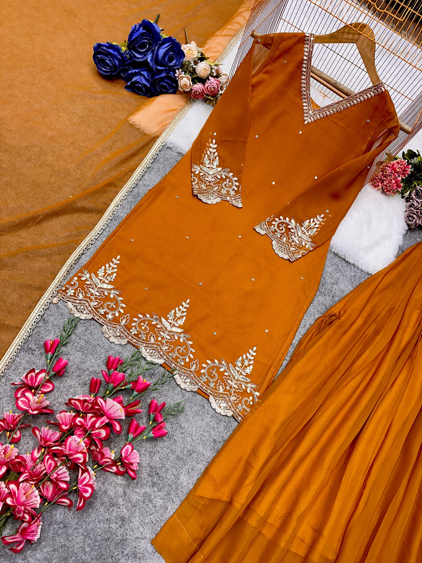 Delightful New Designer Plazzo Set With Fancy Dupatta And Embroidery Work ( MAS_VLM_274_Mustard )
