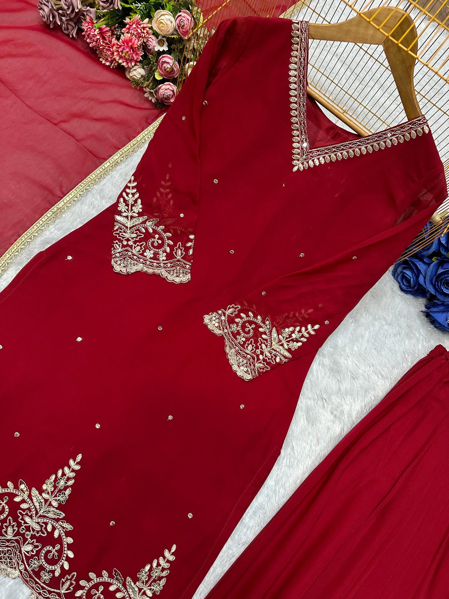 Mesmerising New Designer Plazzo Set With Fancy Dupatta And Embroidery Work ( MAS_VLM_274_Maroon )