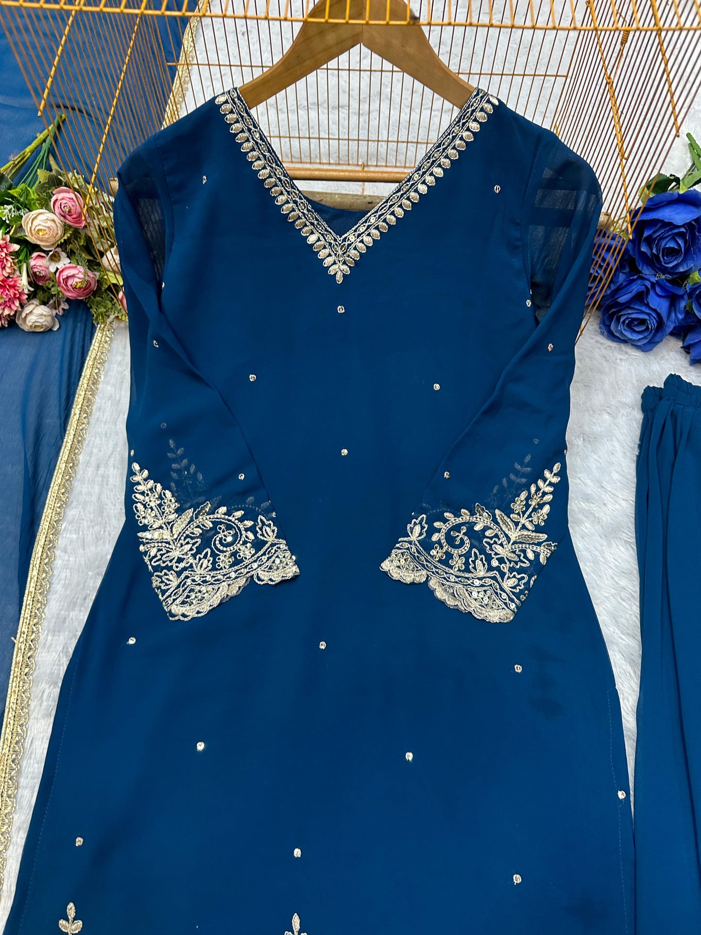 Royal Blue New Designer Plazzo Set With Fancy Dupatta And Embroidery Work ( MAS_VLM_274_Blue )