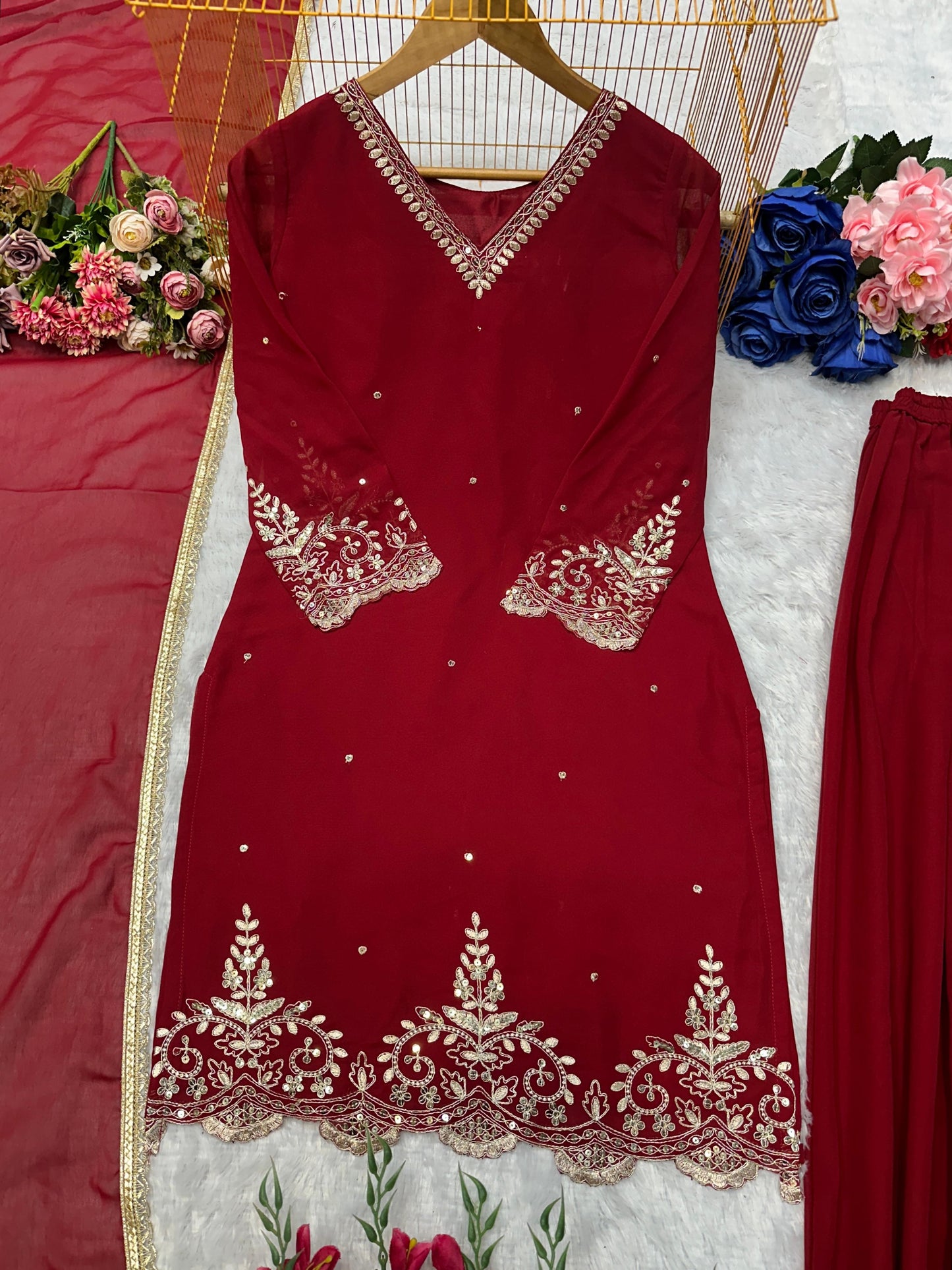 Mesmerising New Designer Plazzo Set With Fancy Dupatta And Embroidery Work ( MAS_VLM_274_Maroon )