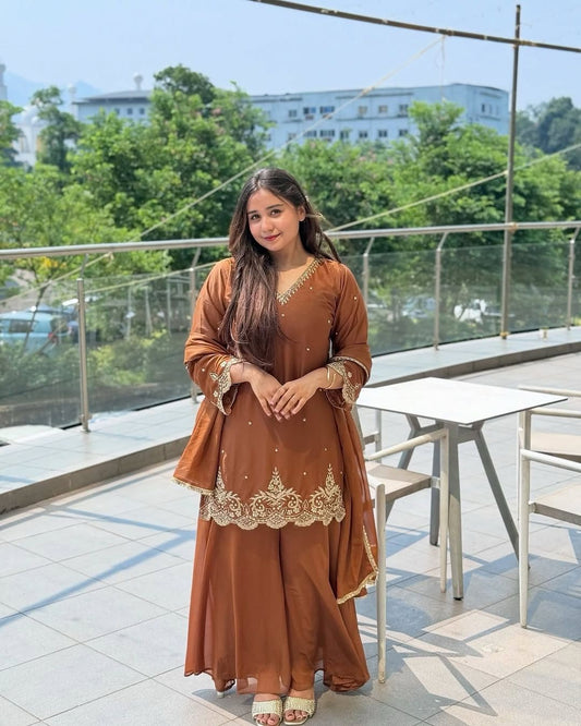 Delightful New Designer Plazzo Set With Fancy Dupatta And Embroidery Work ( MAS_VLM_274_Mustard )