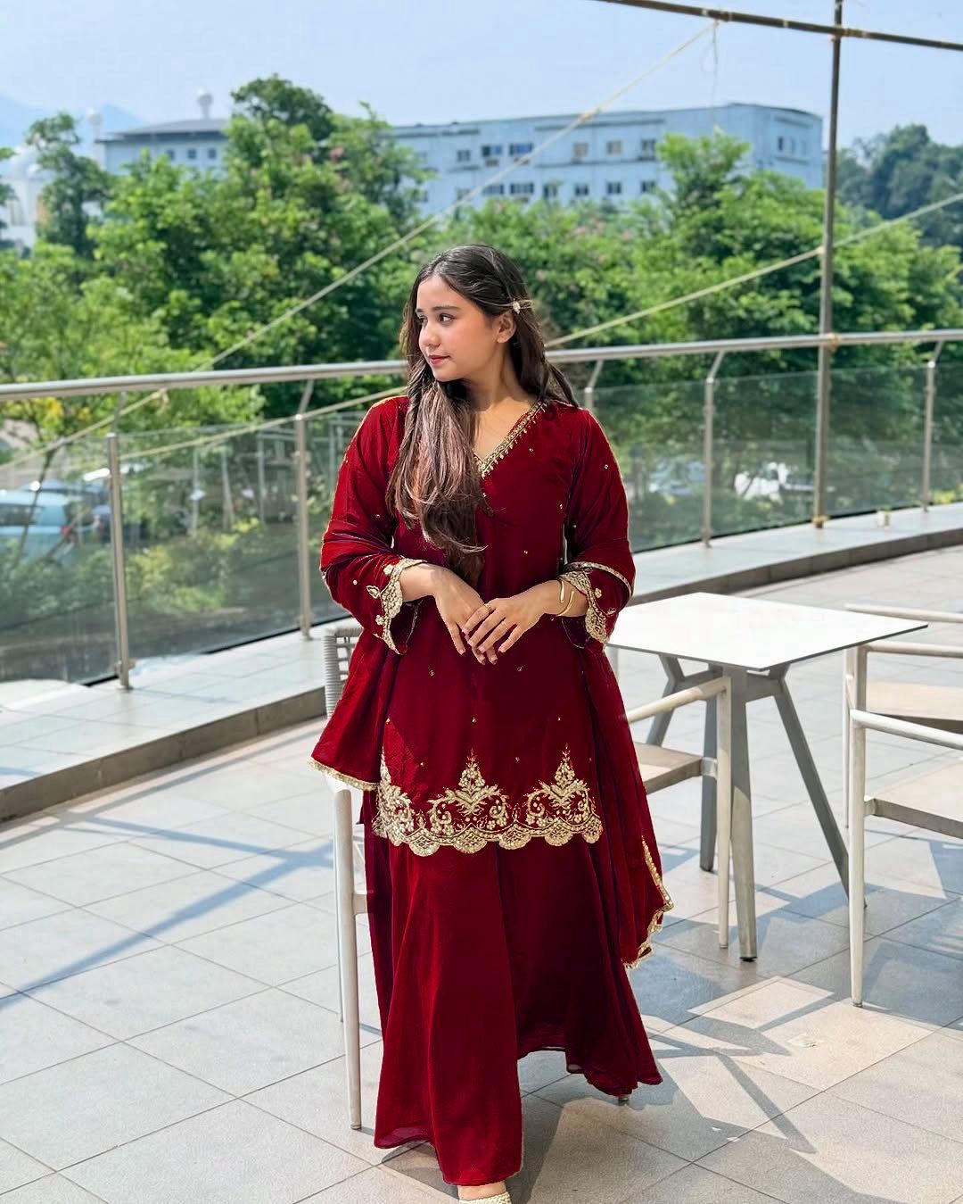 Mesmerising New Designer Plazzo Set With Fancy Dupatta And Embroidery Work ( MAS_VLM_274_Maroon )