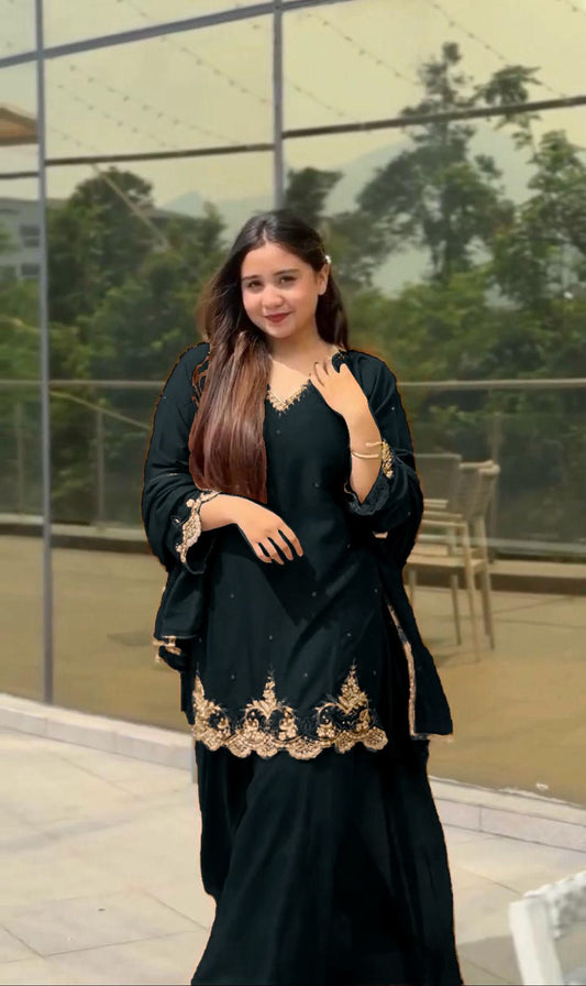 Classy Black New Designer Plazzo Set With Fancy Dupatta And Embroidery Work ( MAS_VLM_274_Black )
